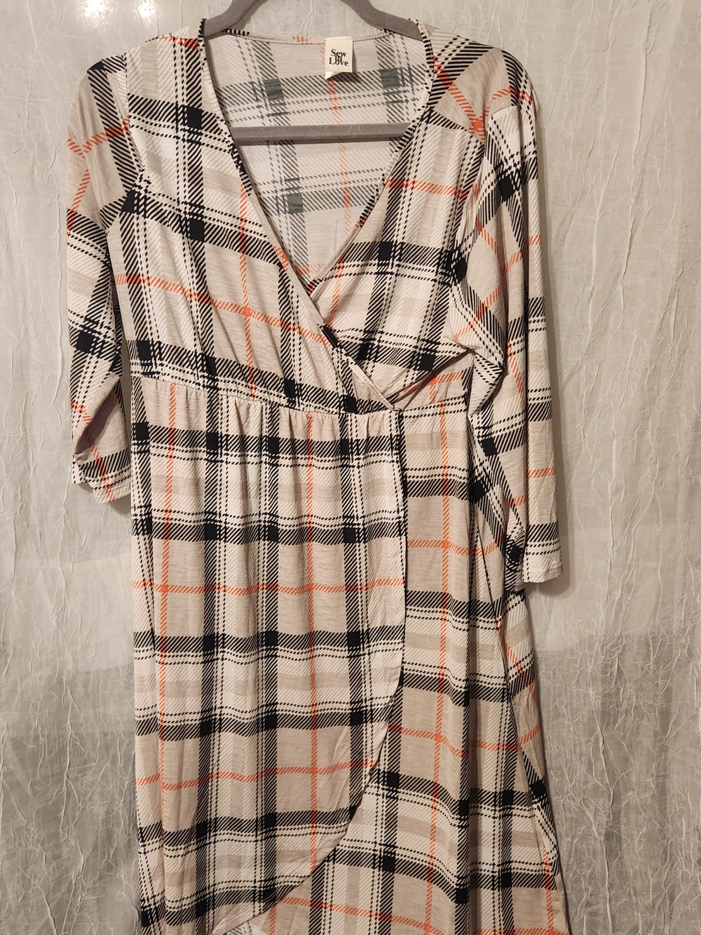 Sew In Love Plaid Wrap Midi Dress - Cream with Black and Orange Checks